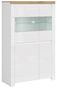 Vitrina VIGO 2D2W, alb/stejar wotan, PAL laminat, sticla, 98x42x157 cm