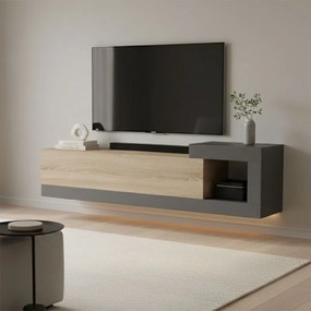 Comoda TV suspendata Flatera, culoare sonoma-antracit, 150 x 29.5 x 38.5 cm