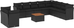 vidaXL Set canapele de grădină cu perne, 11 piese, negru, poliratan