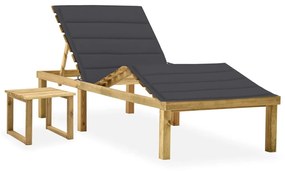 vidaXL Șezlong de grădină cu masă și pernă, lemn de pin tratat