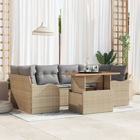 Set Canapea Grădină vidaXL 7 Piese cu Perne Bej Ratan Poli Acacia