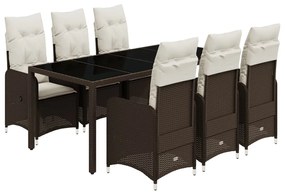 3277069 vidaXL Set bistro de grădină cu perne, 7 piese, maro, poliratan