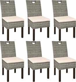 vidaXL Scaun de bucătărie din ratan Kubu și lemn de mango, 6 buc.