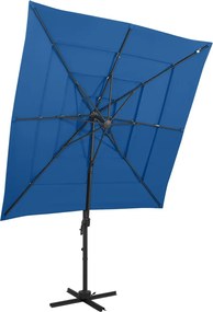 vidaXL Umbrelă cu 4 niveluri, stâlp aluminiu, albastru azur 250x250 cm