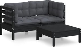 vidaXL Set mobilier grădină cu perne antracit, 3 piese, lemn de pin