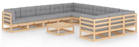 vidaXL Set mobilier de grădină cu perne, 12 piese, lemn masiv de pin