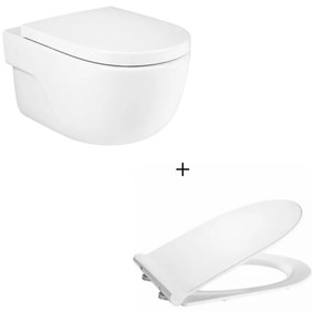 Set vas wc suspendat Roca Meridian rimless cu capac softclose slim alb