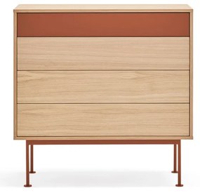 Comodă cu aspect de lemn de stejar Teulat Yoko, roșu cărămiziu