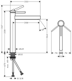 Baterie inalta de lavoar, Hansgrohe, Finoris 260, cu ventil, crom