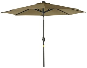 Outsunny Parasol octogonal inclinabil Ø 2,7 x 2,4 m luminos solar 24 LED-uri poliester cu densitate mare de 180 g/m² maro | Aosom Romania
