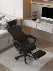 Scaun ergonomic cu suport lombar, pivotant 360°, tetieră reglabilă, suport pentru picioare, Mesh, Negru