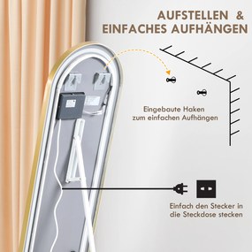 HOMCOM Oglindă în picioare oglindă de perete oglindă pentru întregul corp inclusiv accesorii de fixare pe perete, 151,5 x 50 x 4 cm, Auriu | Aosom Romania