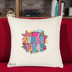 Perna Decorativa Summer Vibes Colorata, 40x40 cm, Crem Reliefat, Husa Detasabila, Perna Inclusa, BEKZ®