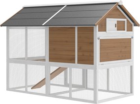 PawHut Adăpost pentru găini cu țarc Cuib tavă extractabilă acoperiș din asfalt pentru 4 găini 200x104x145cm lemn Maro | Aosom Romania