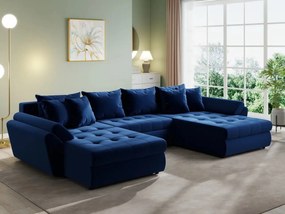 Colțar extensibil dumonde cu ladă de depozitare si sezut confortabil din spuma high-density, Loana U Royal Blue 355x185 cm