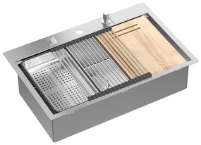 Statie de lucru incastrata cu dozator sapun Quadron Unique Burt inox periat 76x49 cm