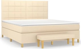 vidaXL Pat box spring cu saltea, crem, 160x200 cm, material textil