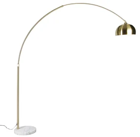 Lampă de podea arcuită din alamă cu bază din marmură albă reglabilă - XXL