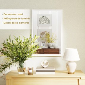 HOMCOM Oglindă de perete dreptunghiulară cu cârlige, din sticlă și MDF, 40x60 cm, albă | Aosom Romania