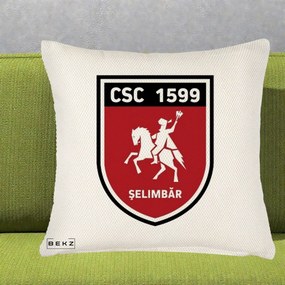 Perna Personalizata CSC 1599 Selimbar Fotbal, 40x40 cm, Crem Reliefat, Husa Detasabila, Perna Inclusa, BEKZ®