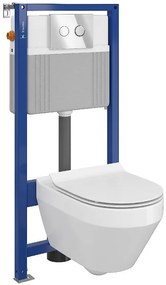 Set vas wc suspendat Crea oval cu capac soft close, rezervor incastrat pneumatic Aqua 52 si clapeta crom lucios