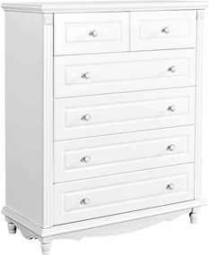 Comodă lemn masiv alb Elizabeth 6 sertare, 100 × 47 × 119 cm