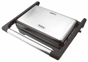 Gratar grill electric Rosberg R51442I, 1500W, Acoperire antiaderenta, Deschidere 180°, Tava grasime, Inox/Negru