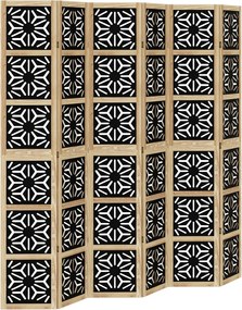 vidaXL Paravan de cameră, 6 panouri, maro/negru, lemn masiv paulownia