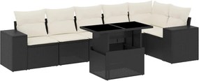 vidaXL Set canapele de grădină cu perne, 7 piese, negru, poliratan