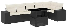 3269176 vidaXL Set canapele de grădină cu perne, 7 piese, negru, poliratan