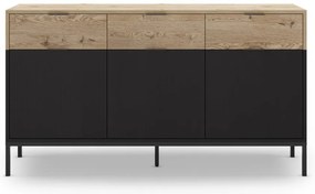 Comodă neagră/în culoare naturală joasă cu aspect de lemn de stejar 150x80 cm Marion – Marckeric