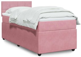 vidaXL Pat box spring cu saltea, roz, 80x200 cm, catifea