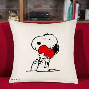 Perna Personalizata Snoopy cu Inima, 40x40 cm, Crem Reliefat, Husa Detasabila, Perna Inclusa, BEKZ®