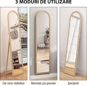 Oglindă HOMCOM de Podea și de Perete cu Suport, efect de Piatră, 40x160cm, Bej. | Aosom Romania