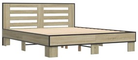 3280093 vidaXL Cadru de pat, stejar sonoma, 160x200cm, lemn prelucrat și metal