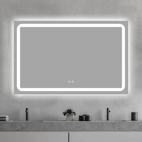 Oglindă LED Dreptunghiulară (110x70 cm), 3 Moduri Iluminare (Lumină Rece, Naturală, Caldă), Intensitate Reglabilă, Funcție Dezaburire, Control Tactil (Touch)