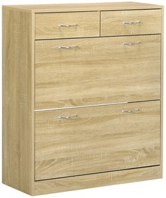 HOMCOM Dulap pentru Pantofi din PAL, cu 2 Rafturi Reglabile și 2 Sertare, Finisaj Stejar, Soluție Elegantă de Depozitare | Aosom Romania