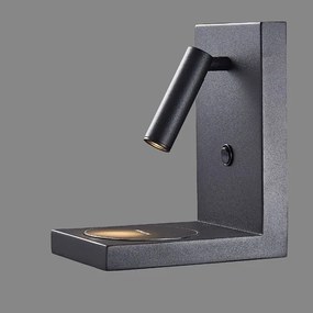 Aplica cu reader LED, incarcator wireless ZANZIBAR negru