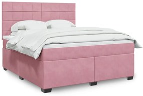 vidaXL Pat box spring cu saltea, roz, 180x200 cm, catifea