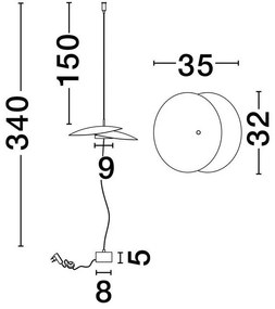 Lampadar LED suspendat de tavan OLEA, H-340cm