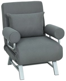 HOMCOM Fotoliu Pat 3 în 1 cu Spătar Reclinabil pe 5 Nivele, din Țesătură Efect de In, 73x78x81 cm, Gri Închis | Aosom Romania