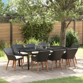 vidaXL Set Dining Grădină 9 Piese, Ratan Polimer Negru