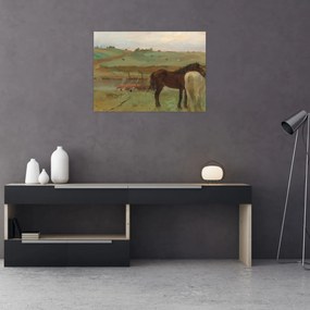 Tablou pe sticlă - Edgar Degas, Horses in a Meadow, reproducere (70x50 cm)