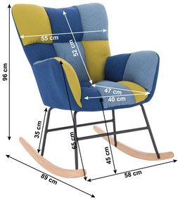 Scaun balansoar design, patchwork albastru / verde, KEMARO
