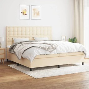 vidaXL Pat box spring cu saltea, crem, 200x200 cm, textil