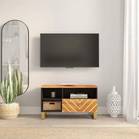 356800 vidaXL Dulap TV, maro și negru, 80x33,5x46 cm, lemn masiv de mango