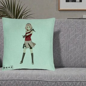 Perna Personalizata Naruto Sakura Haruno Portret, 40x40 cm, Verde Menta, Husa Detasabila, Perna Inclusa, BEKZ®