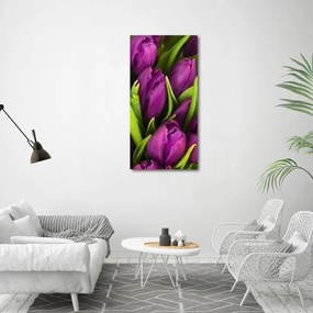 Tablou Printat Pe Sticlă lalele mov