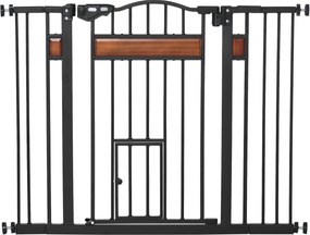 PawHut Poartă de Siguranță pentru Câini cu Închidere Automată 74-105x76.2 cm Neagră | Aosom Romania