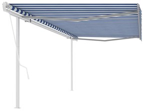 vidaXL Copertină retractabilă automat, cu stâlpi, albastru&amp;alb, 5x3 m